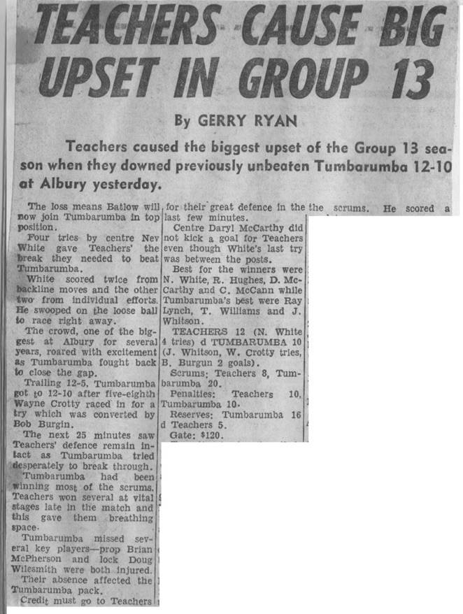 1971 07 Teachers v Tumbarumba