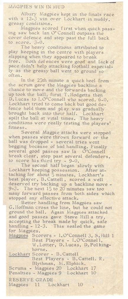 1975 R16 Magpies v Lockhart 2